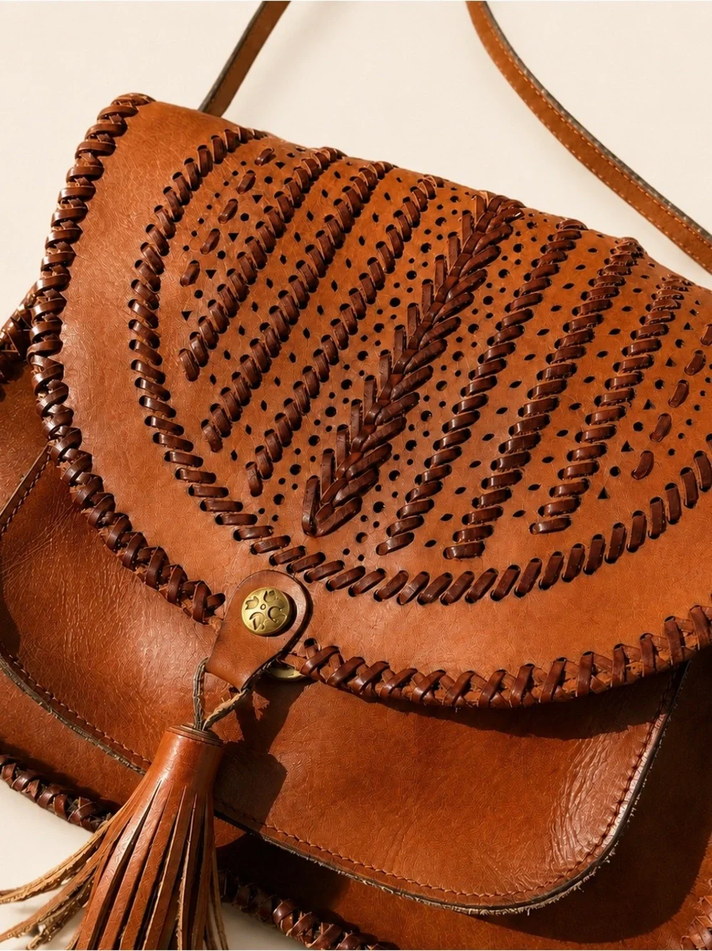 Patricia Nash Barattoli Tooled Genuine Leather Crossbody Bag Rust Brown